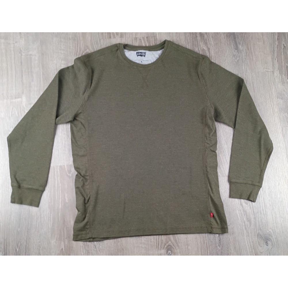 Levis Mens XL Green Waffle Knit Thermal Shirt Contrast Jersey Panels Layer Work